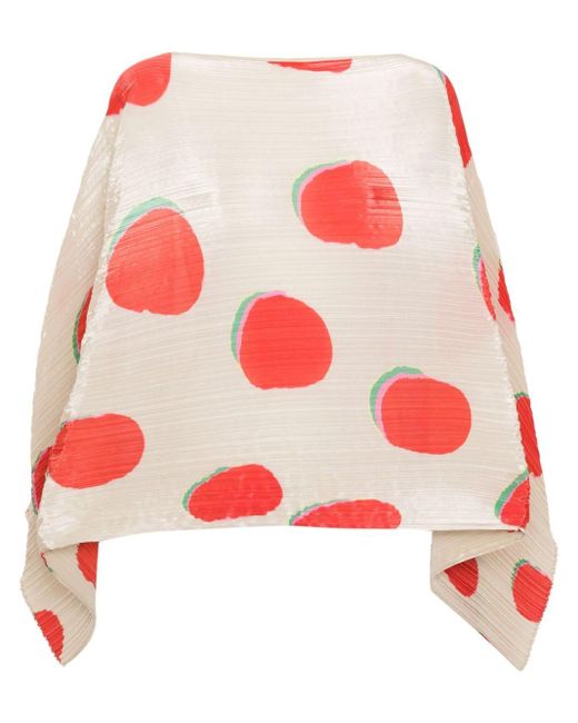 Pleats Please Issey Miyake Red Bean Dots Madame-T Pleated Scarf