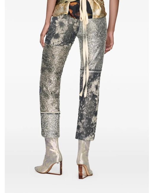 Maison Margiela Gray Sequin-Embellishment Floral-Details Trousers
