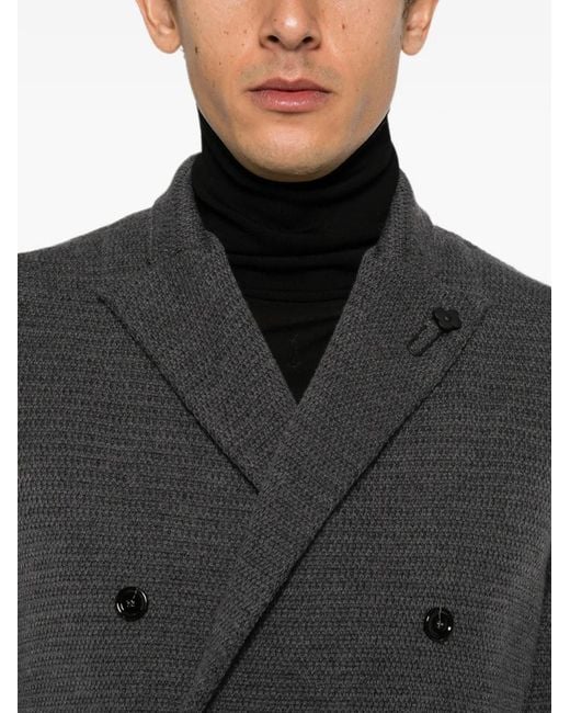 Lardini Gray Double-Breasted Knitted Blazer for men