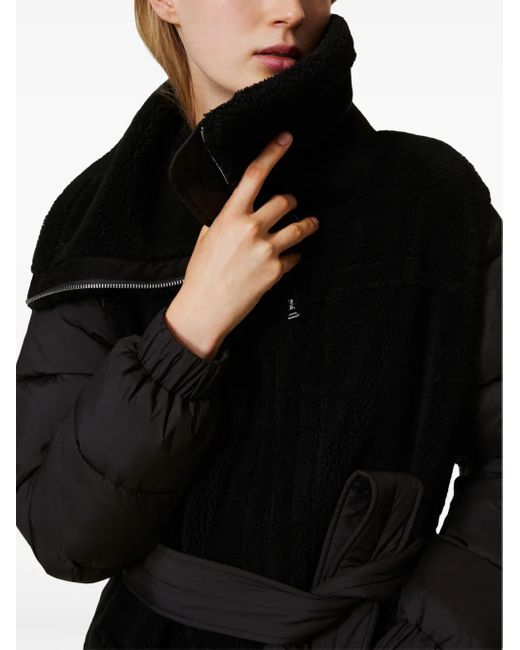 Twinset Black Faux-Fur Padded Coat