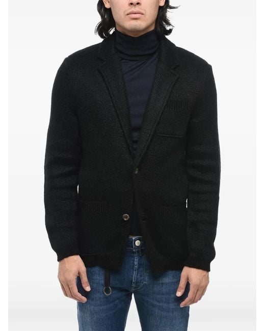 SUNHOUSE Black Single-Breasted Knit Blazer for men