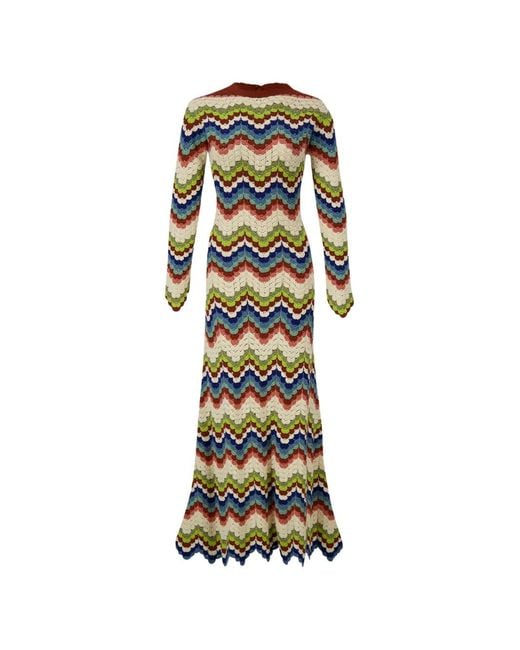 Escvdo White Bahia Chevron-Pattern Crochet Maxi Dress