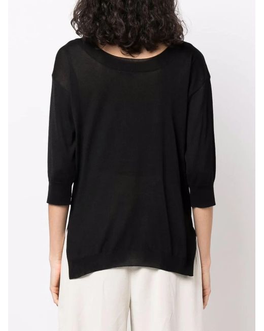 Malo Black Fine-Knit Short-Sleeve Top