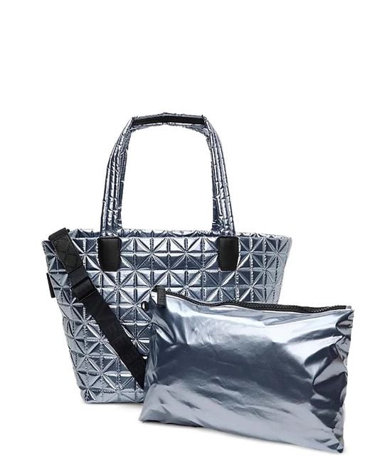 VEE COLLECTIVE Blue Medium Quilted Metallic Tote Bag