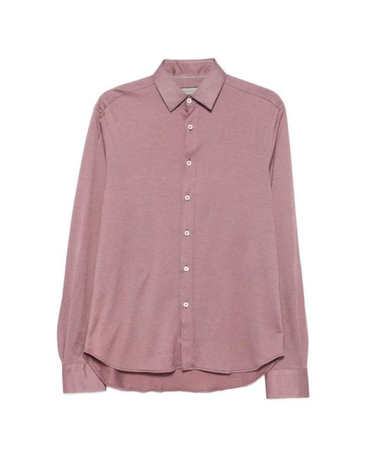 Canali Pink Mélange-Effect Button-Down Shirt for men