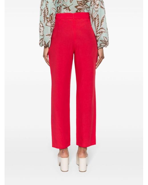 Liu Jo Red Slub-texture Straight Trousers