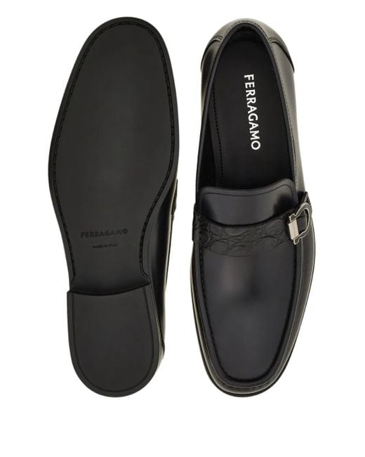 Ferragamo Black Gancini Saddle-Strap Loafers for men