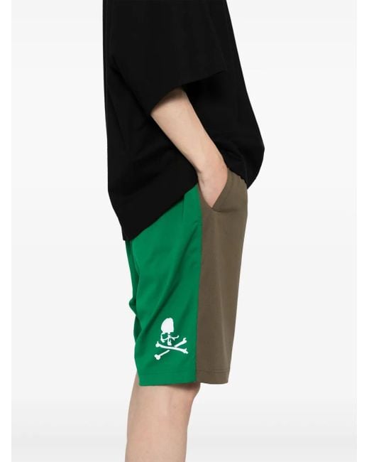 MASTERMIND WORLD Green Colour-Block Shorts for men
