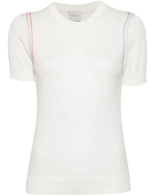 Paul Smith White Contrast-stitched Knitted Top