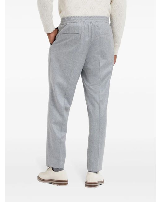 Brunello Cucinelli Gray Virgin Wool Pants With Drawstring for men