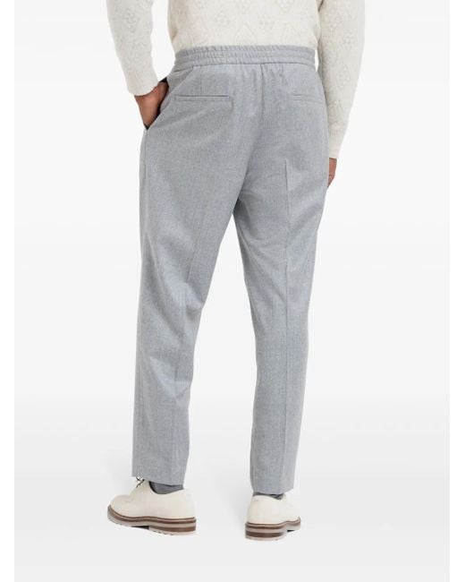 Brunello Cucinelli Gray Virgin Wool Pants With Drawstring for men