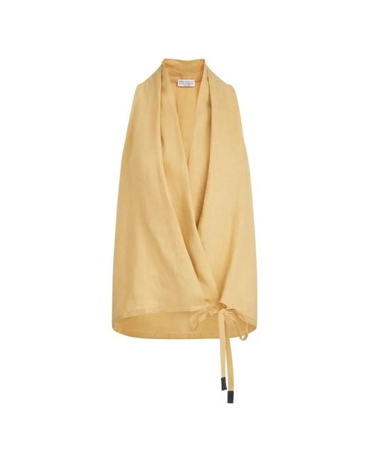 Brunello Cucinelli White Linen Wrap Effect Vest With Monili