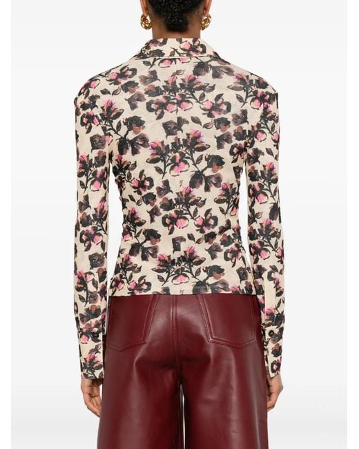 Nanushka Natural Floral-Print Long-Sleeved Shirt