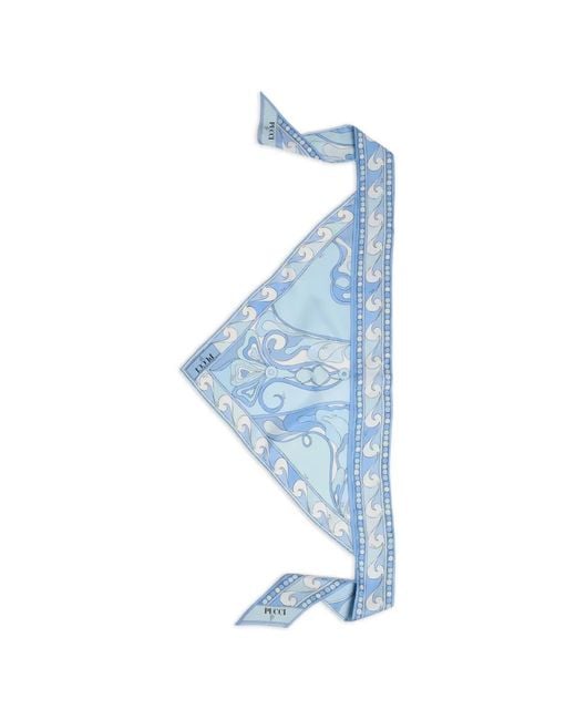 Emilio Pucci Blue Orchidee-Print Silk Triangle Scarf