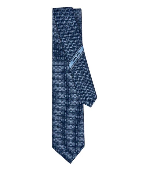 Ferragamo Blue Geometric-Patterned Tie for men