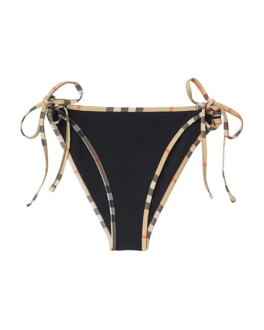 Slip Bikini Con Bordo A Quadri di Burberry in Black