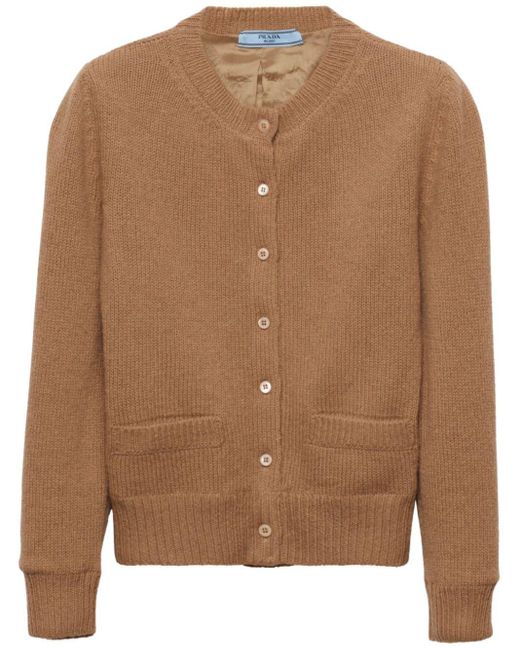 Prada Brown Round-neck Wool-knit Cardigan