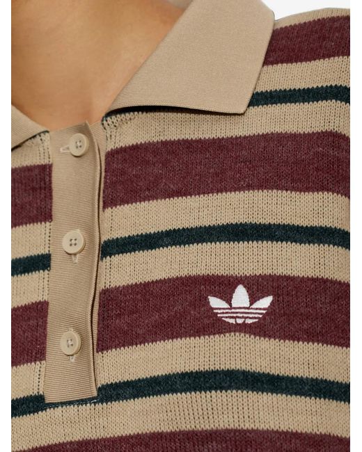 Adidas Red Striped Long-Sleeve Polo Shirt