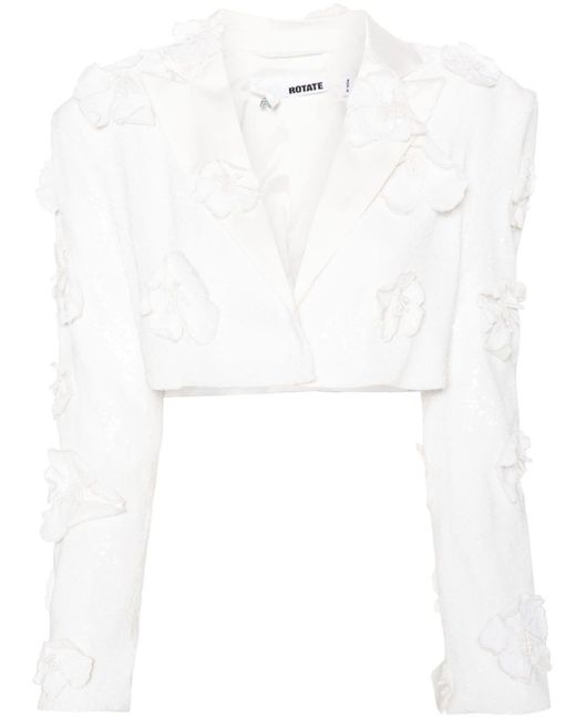 ROTATE BIRGER CHRISTENSEN White Floral-appliqué Cropped Blazer - Women's - Elastane/recycled Polyester/polyester