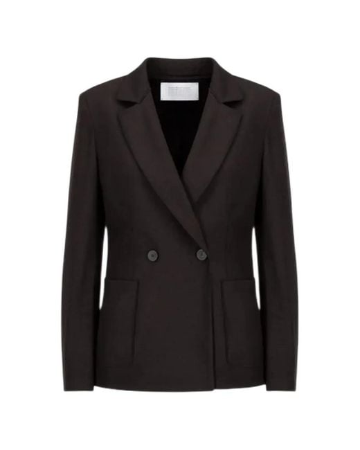 Harris Wharf London Black Double-Breasted Notched-Lapels Blazer