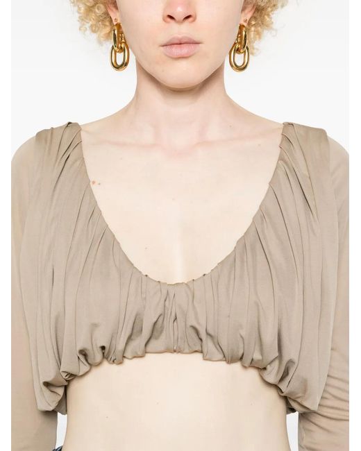Saint Laurent Natural Pleated Cropped Blouse