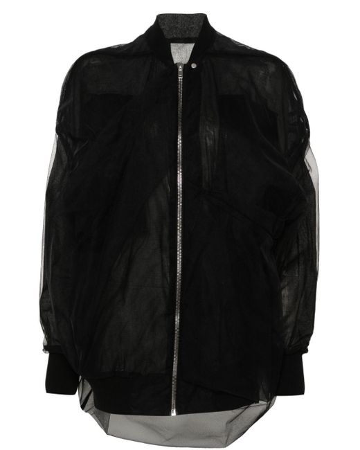 Rick Owens Black Tulle-overlayed Coat
