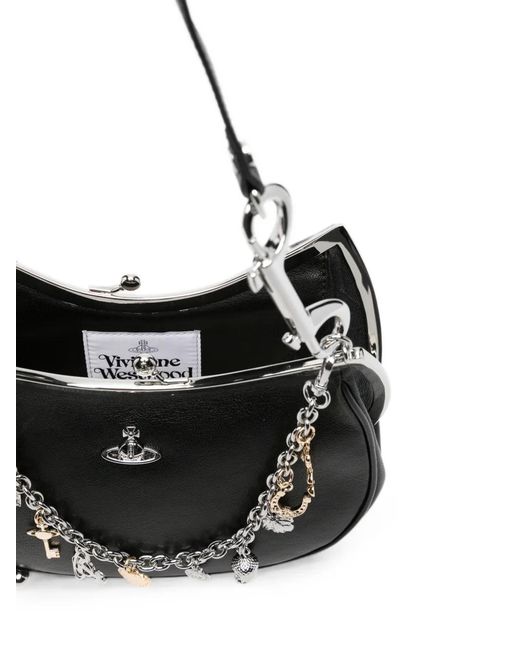 Vivienne Westwood Black Charm-Embellished Leather Shoulder Bag