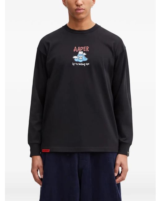 Aape By A Bathing Ape Blue Logo-Print Long-Sleeve T-Shirt for men
