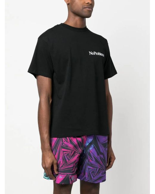 Aries Black No Problemo Print Cotton T-Shirt