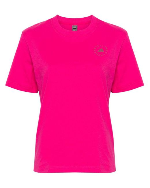 Adidas By Stella McCartney Pink Logo-print Crew-neck T-shirt