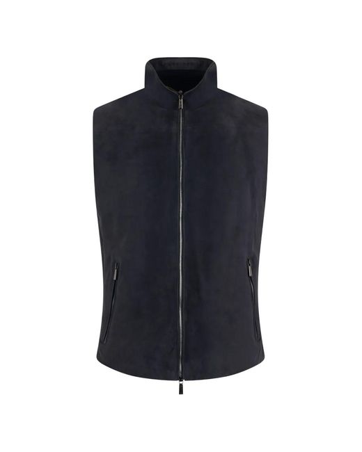 Moorer Blue Suede High-Neck Gilet for men