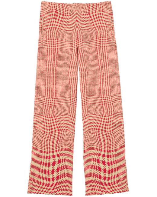Burberry Red Houndstooth-print Straight-leg Trousers for men