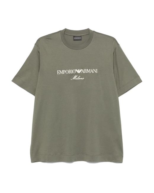 Emporio Armani Green Logo-Embroidered T-Shirt for men