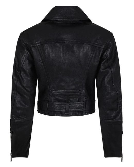 DSquared² Black Cropped Leather Biker Jacket