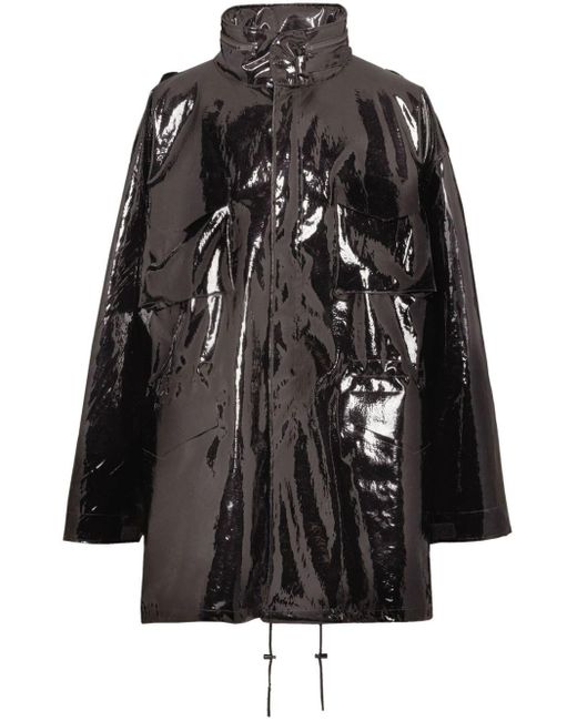 Maison Margiela Black Glossy-finish Drop-shoulder Coat