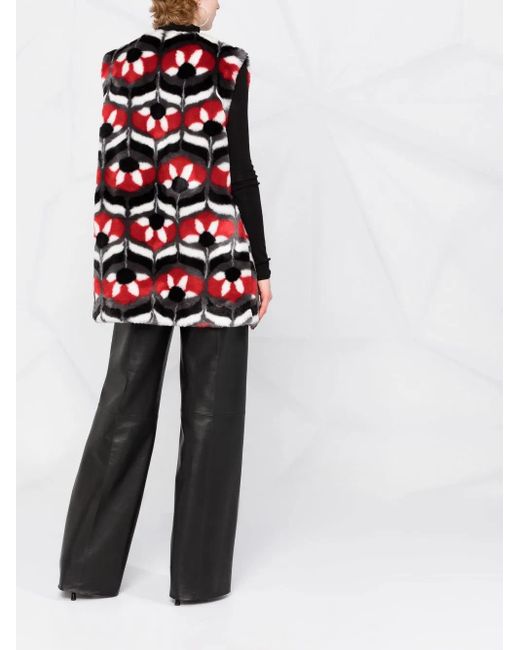 Boutique Moschino Red Geometric Faux-Fur Gilet