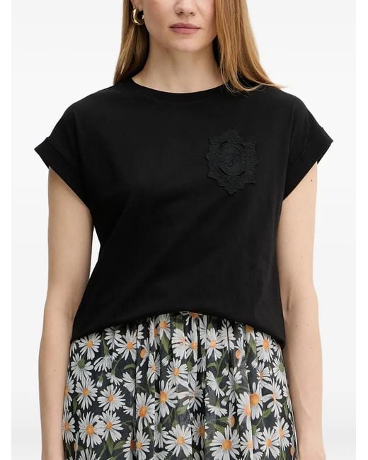 Twinset Black T-Shirt Orné De Dentelle À Manches Courtes