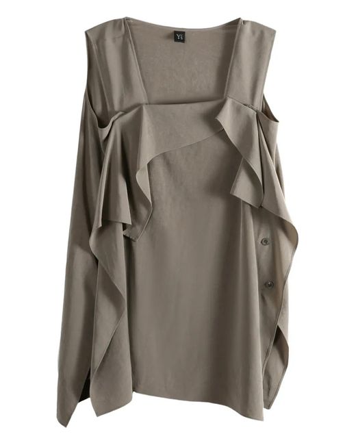 Y's Yohji Yamamoto Gray Ruffled Square-Neck Top