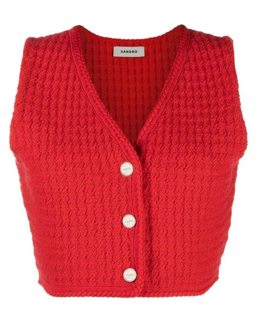 Sandro Cropped Knit Vest in Red | Lyst