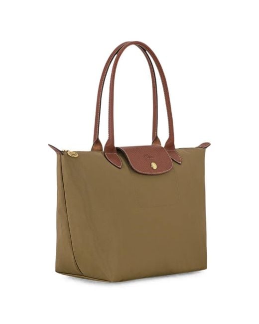 Longchamp Brown Le Pliage Leather-Trim Shoulder Bag