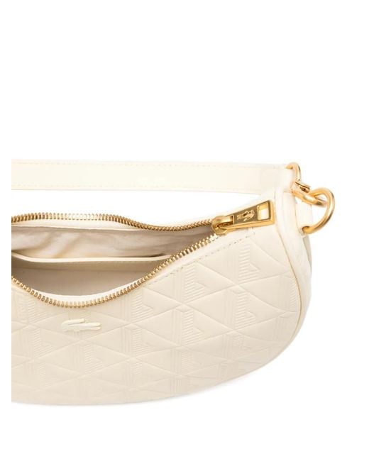 Lacoste Natural Small Moon Monogram-Embossed Crescent Shoulder Bag