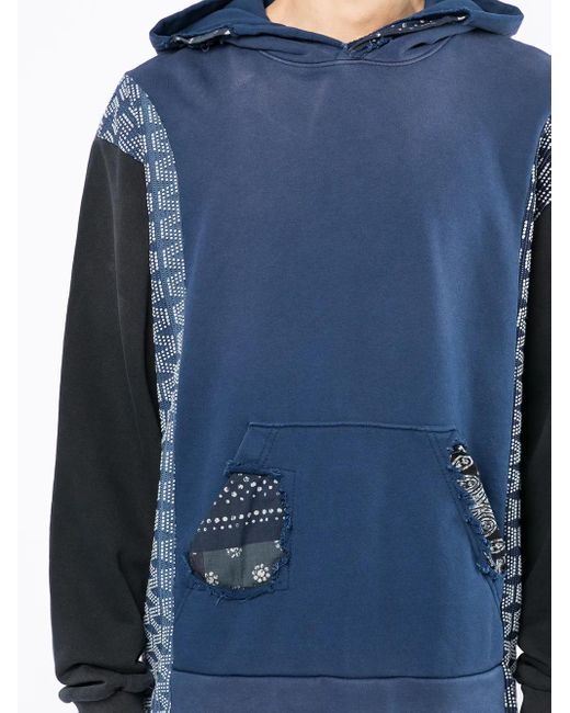 Alchemist Blue Patchwork Detail Cotton Hoodie for men