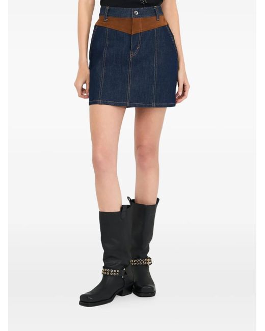 Liu Jo Blue Suede-Panel Denim Mini Skirt