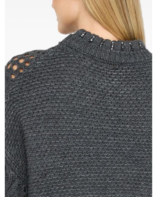 Liu Jo Gray Verzierter Pullover in Lochstrick