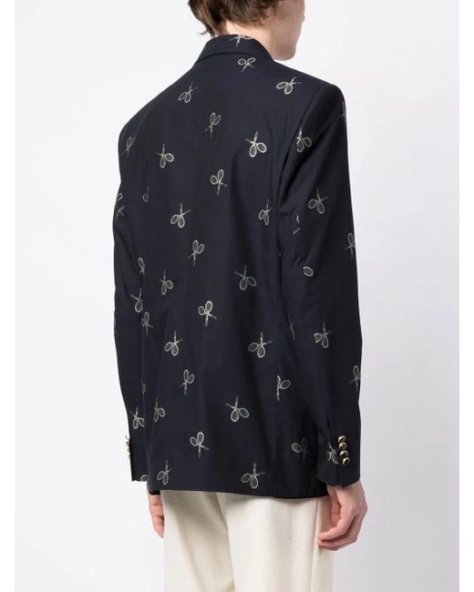 Lardini Blue Racket-Print Double-Breasted Blazer for men