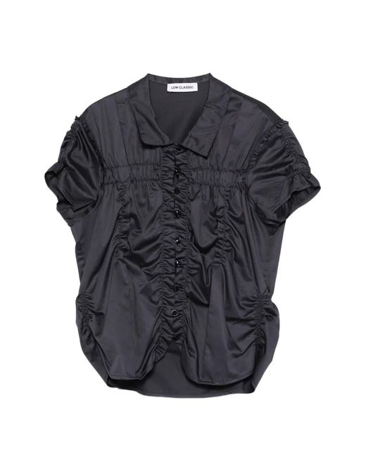 Low Classic Gray Wrinkle Drapped Buttoned Blouse