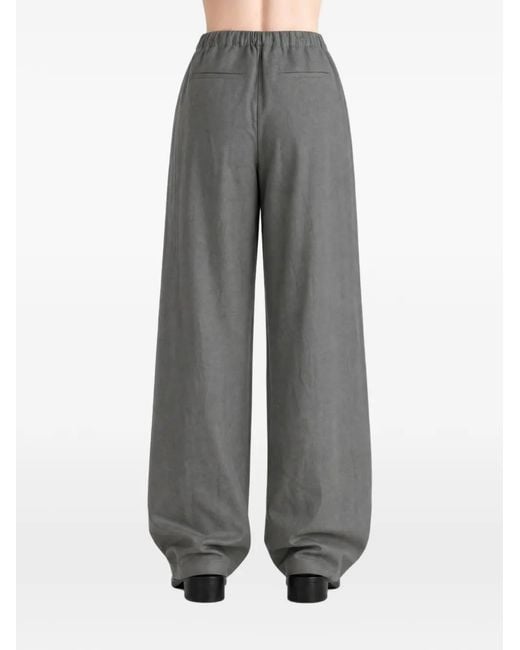Amomento Gray Drawstring-Waist Wide-Leg Trousers