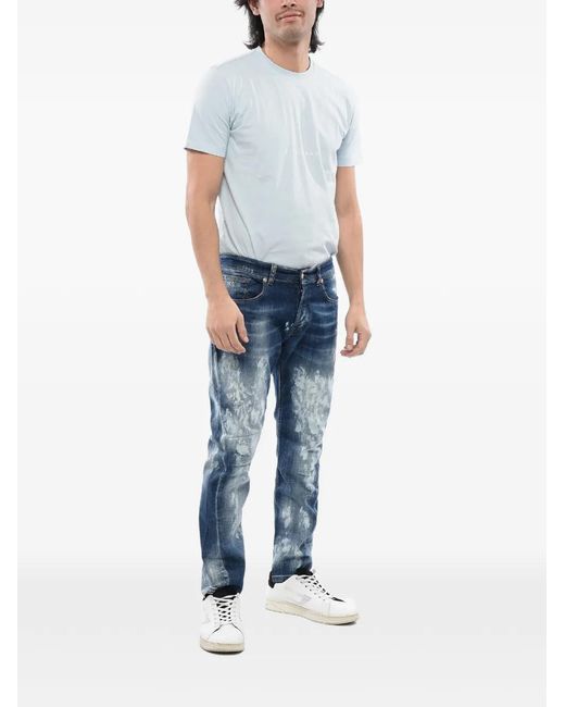 John Richmond Blue Mick Bleached-Effect Jeans for men