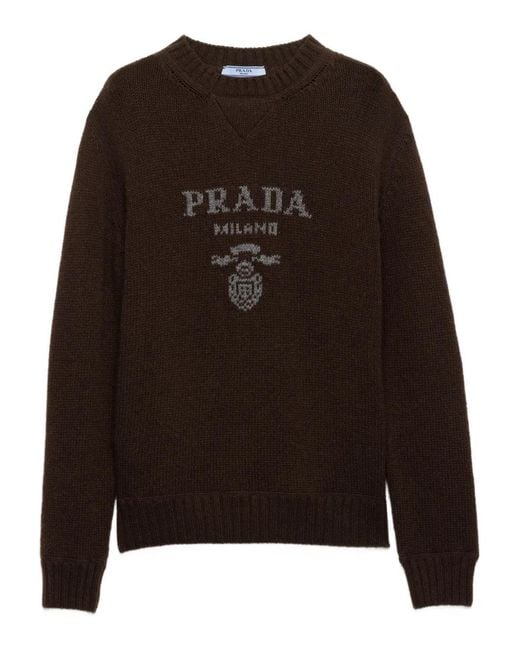 Prada Brown Logo Crew-Neck Sweater