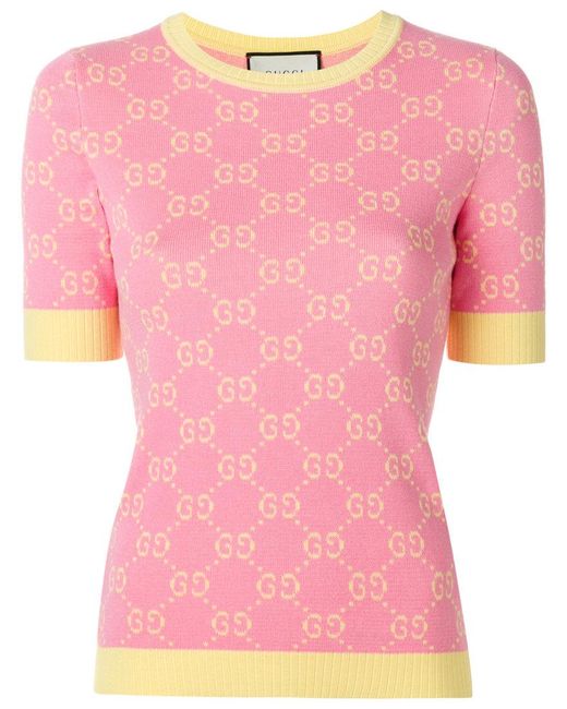 Gucci Pink Gg Jacquard Knitted Top